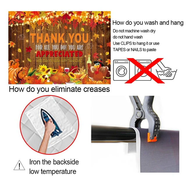 Alt view image 7 of 7 - 8X6FT Fall Thank You Backdrop Happy Thanksgiving Photography Backgound Give Thanks Banner, Pumpkin Turkey Maple Leaf Fall Thanksgiving Friendsgiving Party Decorations,Photo Booth