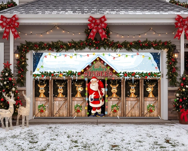 Alt view image 3 of 7 - 6 x 13 ft Christmas Garage Door Banner Decoration Magnetic Double Garage Door Covers Large Xmas Backdrop Decorations for Holiday Outdoor Indoor Party Decor(Santa Claus)