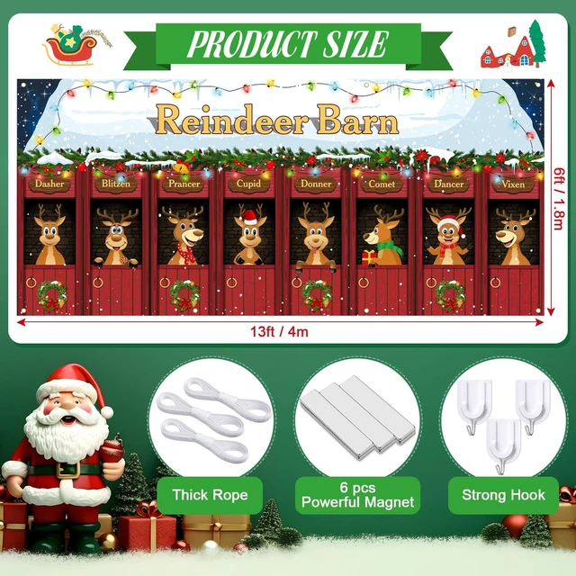 Alt view image 2 of 7 - 6 x 13 ft Christmas Garage Door Banner Decoration Magnetic Double Garage Door Covers Large Xmas Backdrop Decorations for Holiday Outdoor Indoor Party Decor(Reindeer Barn)