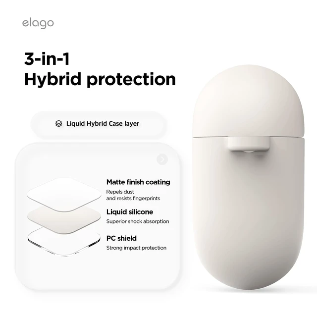 Alt view image 3 of 7 - Liquid Hybrid Case for AirPods Pro 3 Triple Layer Protection, Carabiner Included, Wireless Charging, Shock Resistant (Stone)