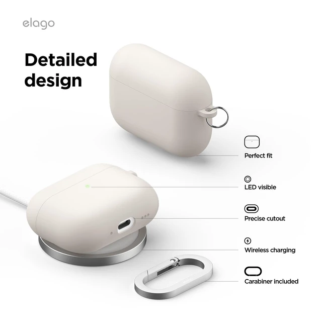 Alt view image 4 of 7 - Liquid Hybrid Case for AirPods Pro 3 Triple Layer Protection, Carabiner Included, Wireless Charging, Shock Resistant (Stone)