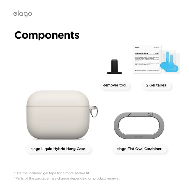 Alt view image 7 of 7 - Liquid Hybrid Case for AirPods Pro 3 Triple Layer Protection, Carabiner Included, Wireless Charging, Shock Resistant (Stone)