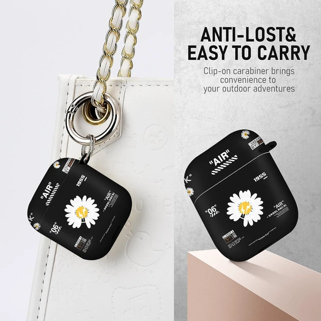 Alt view image 2 of 7 - for Airpods 2nd Generation Case, Cute Cool Chrysanthemum Pattern Protective TPU Soft Cases for Airpods Case 2nd/1st Gen, Shockproof for Airpods Case Men Women with Lanyard & Keychain
