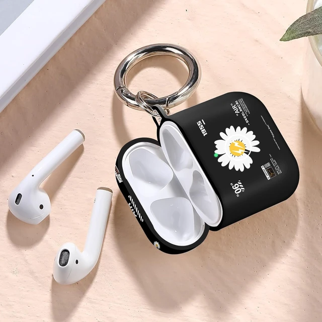 Alt view image 5 of 7 - for Airpods 2nd Generation Case, Cute Cool Chrysanthemum Pattern Protective TPU Soft Cases for Airpods Case 2nd/1st Gen, Shockproof for Airpods Case Men Women with Lanyard & Keychain