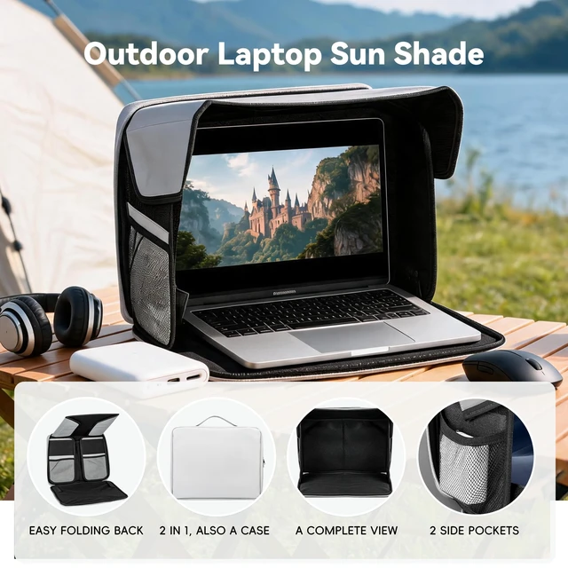 Alt view image 5 of 7 - Portable Laptop Sunshade 13-16 Inch, UV & Heat Protection UV-resistant and waterproof material, easy to carry, suitable for various use scenarios, (light gray)