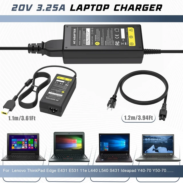 Alt view image 3 of 7 - 20V 3.25A 65W Rectangle USB Tip Laptop AC Adapter for Lenovo Thinkpad T470 T470S T460 E531 E570 E560 L470 L460 L440 T440 T450 T540P X270 X250 X240 Laptop Charger with Power Adapter