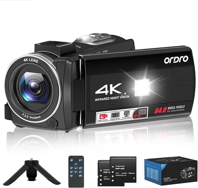 Main image of 4K Camcorder 64MP IR Night Vision 18X Zoom YouTube Vlog Mini Tripod 3.0" touch screen, 18X digital zoom, mini tripod included, vlogging camera, video recording, portable camcorder