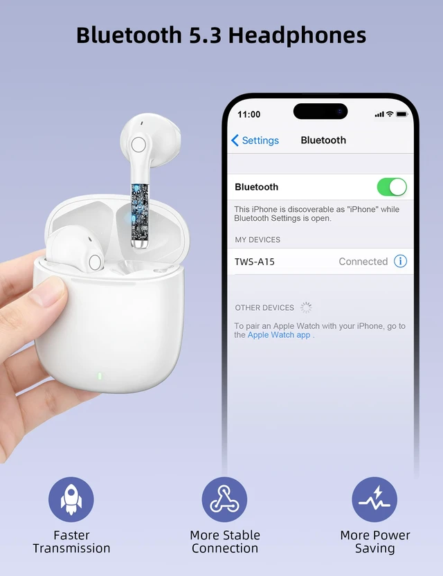 Alt view image 3 of 7 - Bluetooth Headphones True Wireless Earbuds for Laptop Smartphone TV | All Day Playback Stereo Earphones for iPhone/Samsung/Google Bluetooth 5.3 Earbuds with Mic Headsets for Sport Working White