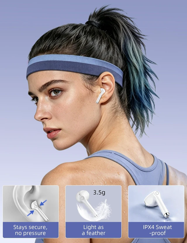 Alt view image 4 of 7 - Bluetooth Headphones True Wireless Earbuds for Laptop Smartphone TV | All Day Playback Stereo Earphones for iPhone/Samsung/Google Bluetooth 5.3 Earbuds with Mic Headsets for Sport Working White