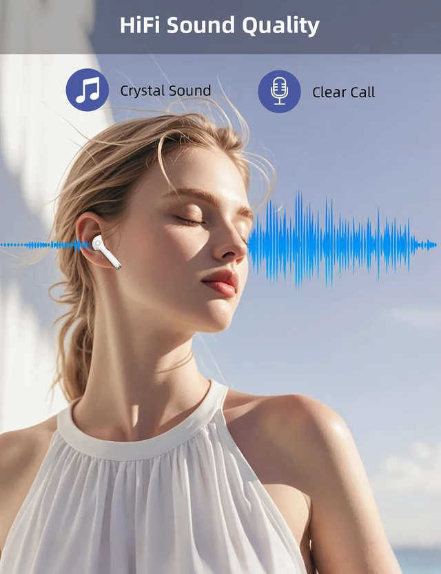 Alt view image 5 of 7 - Bluetooth Headphones True Wireless Earbuds for Laptop Smartphone TV | All Day Playback Stereo Earphones for iPhone/Samsung/Google Bluetooth 5.3 Earbuds with Mic Headsets for Sport Working White