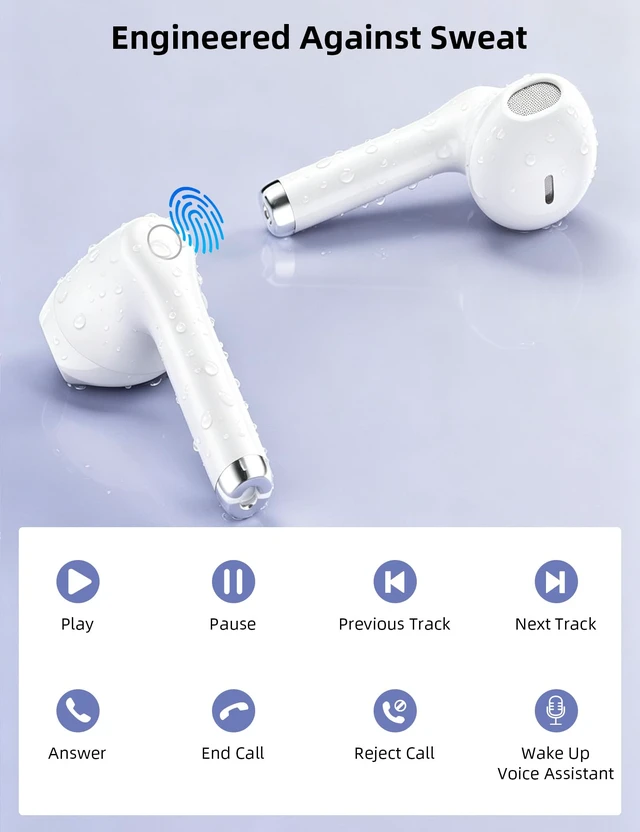 Alt view image 6 of 7 - Bluetooth Headphones True Wireless Earbuds for Laptop Smartphone TV | All Day Playback Stereo Earphones for iPhone/Samsung/Google Bluetooth 5.3 Earbuds with Mic Headsets for Sport Working White