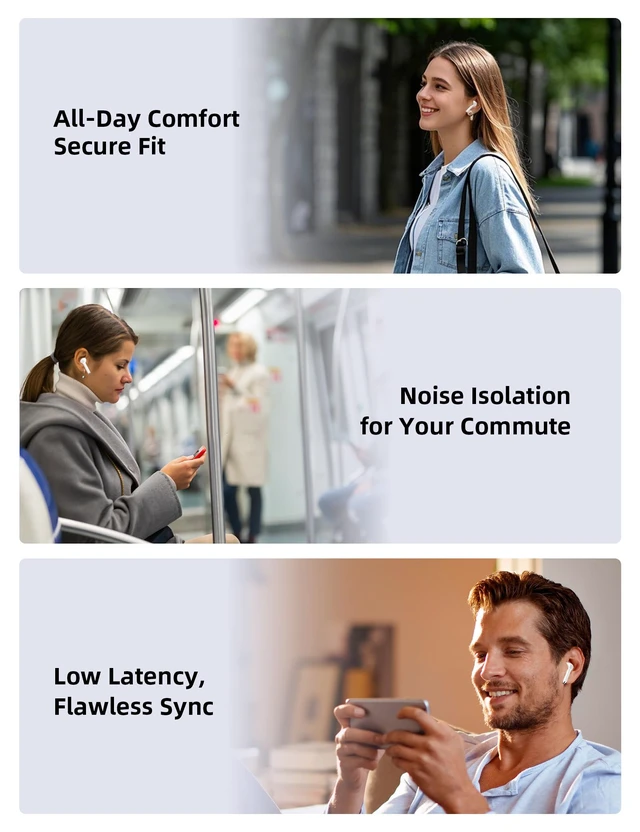 Alt view image 7 of 7 - Bluetooth Headphones True Wireless Earbuds for Laptop Smartphone TV | All Day Playback Stereo Earphones for iPhone/Samsung/Google Bluetooth 5.3 Earbuds with Mic Headsets for Sport Working White