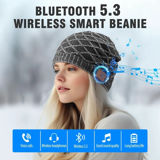 Alt view image 3 of 6 - Bluetooth Beanie for Men, Wireless Headphones for Bluetooth Hat, Winter Knit Music Hat, Unique Tech Gifts Stocking Stuffer, Christmas Birthday Gifts for Men Him Husband Teen, Grey