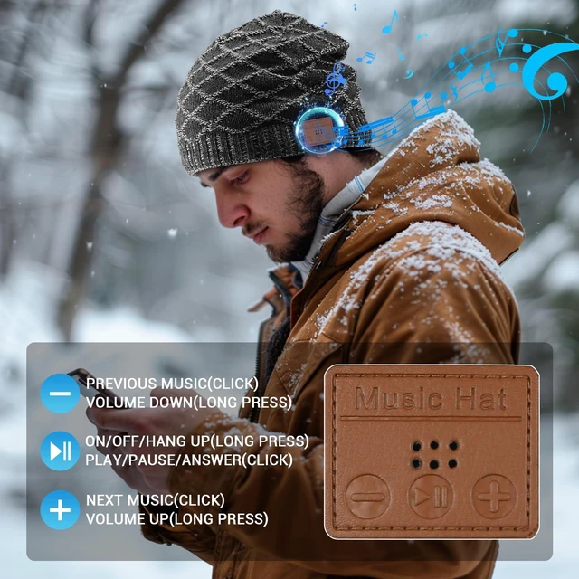 Alt view image 2 of 6 - Bluetooth Beanie for Men, Wireless Headphones for Bluetooth Hat, Winter Knit Music Hat, Unique Tech Gifts Stocking Stuffer, Christmas Birthday Gifts for Men Him Husband Teen, Grey