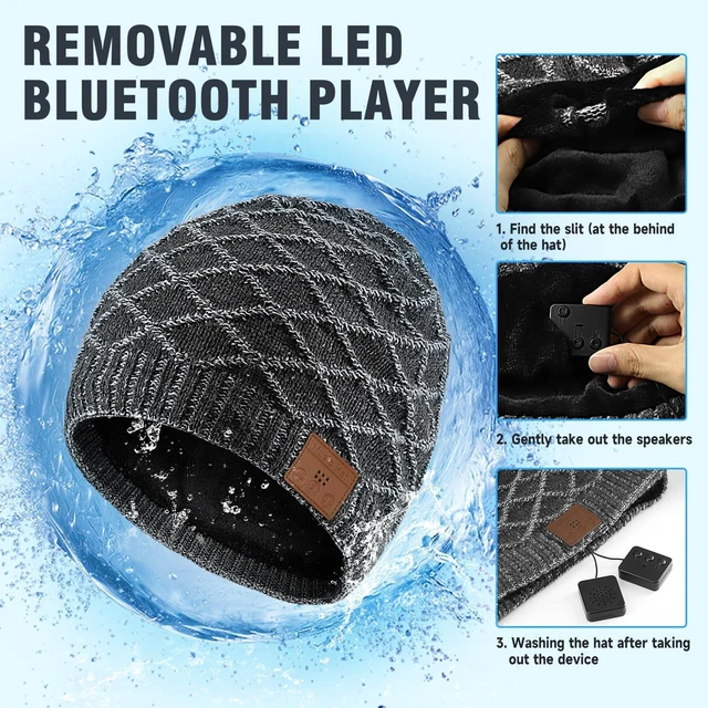 Alt view image 4 of 6 - Bluetooth Beanie for Men, Wireless Headphones for Bluetooth Hat, Winter Knit Music Hat, Unique Tech Gifts Stocking Stuffer, Christmas Birthday Gifts for Men Him Husband Teen, Grey