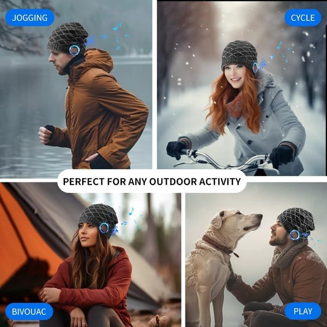 Alt view image 6 of 6 - Bluetooth Beanie for Men, Wireless Headphones for Bluetooth Hat, Winter Knit Music Hat, Unique Tech Gifts Stocking Stuffer, Christmas Birthday Gifts for Men Him Husband Teen, Grey