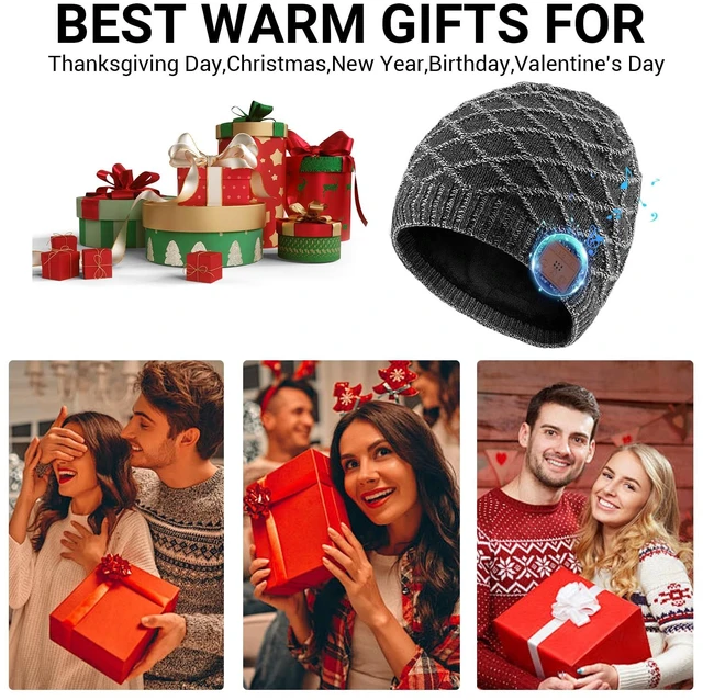 Alt view image 5 of 6 - Bluetooth Beanie for Men, Wireless Headphones for Bluetooth Hat, Winter Knit Music Hat, Unique Tech Gifts Stocking Stuffer, Christmas Birthday Gifts for Men Him Husband Teen, Grey