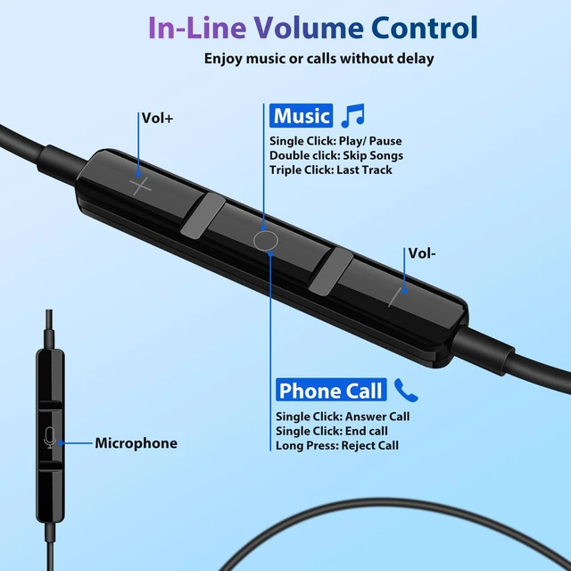 Alt view image 6 of 7 - USB C Headphones for iPhone 17 18 Pro Max/iPad Wired Earbuds Purple Magnetic HiFi Stereo Type-C in-Ear Earphone Remote & Mic for Samsung S26 Ultra S25 S24 Pixel 10 School for Chromebook Laptop