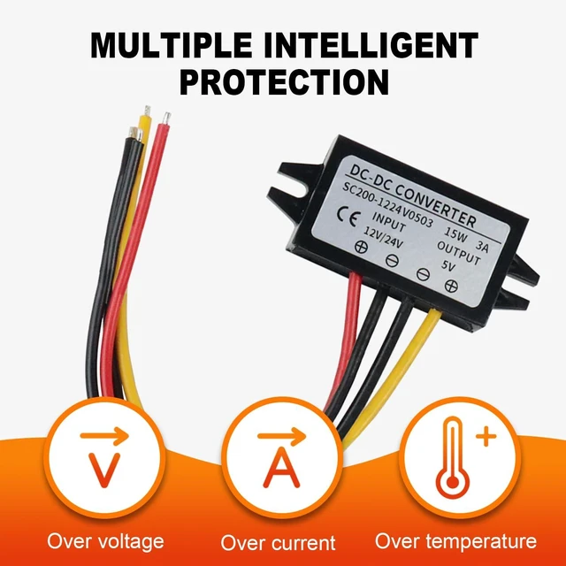 Alt view image 2 of 7 - DC-DC Converter 12V/24V to 5V 3A 15W Buck Step Down Voltage Regulator Module 2-Pack Power Supply Adapter for Car Truck Motorcycle GPS LED