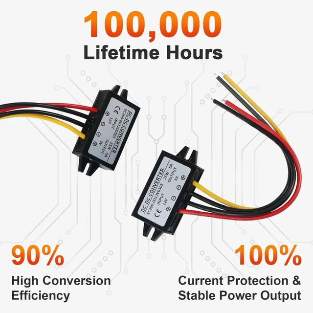 Alt view image 7 of 7 - DC-DC Converter 12V/24V to 5V 3A 15W Buck Step Down Voltage Regulator Module 2-Pack Power Supply Adapter for Car Truck Motorcycle GPS LED