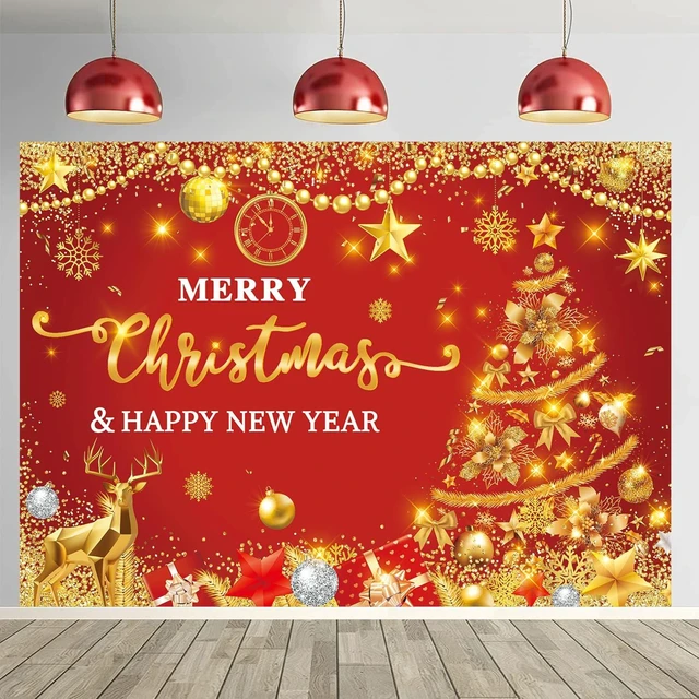 Main image of Merry Christmas Backdrop 10x8FT Red and Gold Glitter Christmas Happy New Year Family Party Decorations Xmas Indoor Outdoor Holiday Winter Photography Supplies