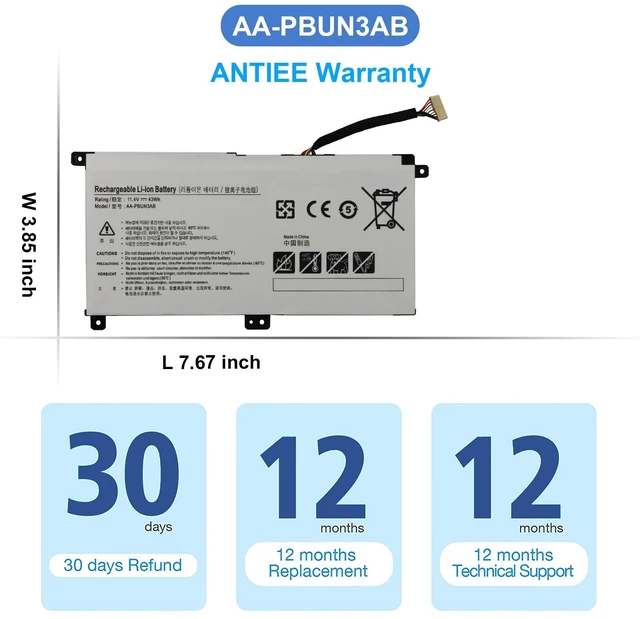 Alt view image 7 of 7 - AA-PBUN3AB AA-PBUN3QB 43Wh Tablet Battery for Samsung Notebook 5 NP300E5K NP530E5M NP550XTA NP730QAA NP740U3L NP740U5L NP740U5M NP800G5M 300E5K 300E4M 500R5M 550XAA 8500GM 810G5M Series 11.4V
