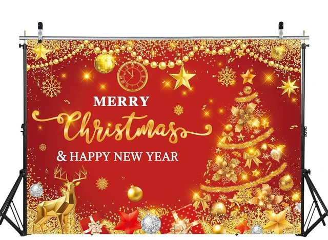 Alt view image 2 of 7 - Merry Christmas Backdrop 10x8FT Red and Gold Glitter Christmas Happy New Year Family Party Decorations Xmas Indoor Outdoor Holiday Winter Photography Supplies