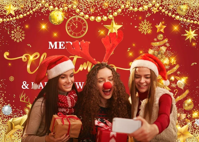Alt view image 4 of 7 - Merry Christmas Backdrop 10x8FT Red and Gold Glitter Christmas Happy New Year Family Party Decorations Xmas Indoor Outdoor Holiday Winter Photography Supplies