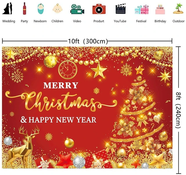 Alt view image 6 of 7 - Merry Christmas Backdrop 10x8FT Red and Gold Glitter Christmas Happy New Year Family Party Decorations Xmas Indoor Outdoor Holiday Winter Photography Supplies