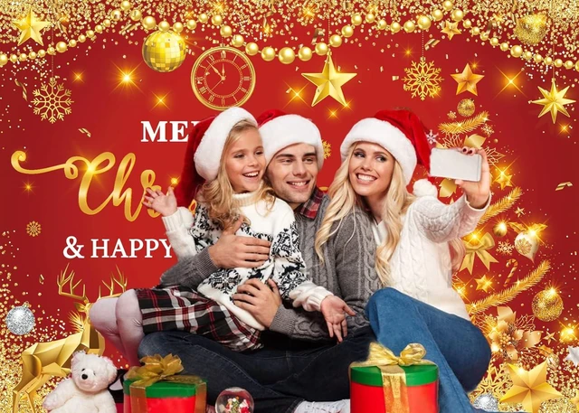 Alt view image 5 of 7 - Merry Christmas Backdrop 10x8FT Red and Gold Glitter Christmas Happy New Year Family Party Decorations Xmas Indoor Outdoor Holiday Winter Photography Supplies