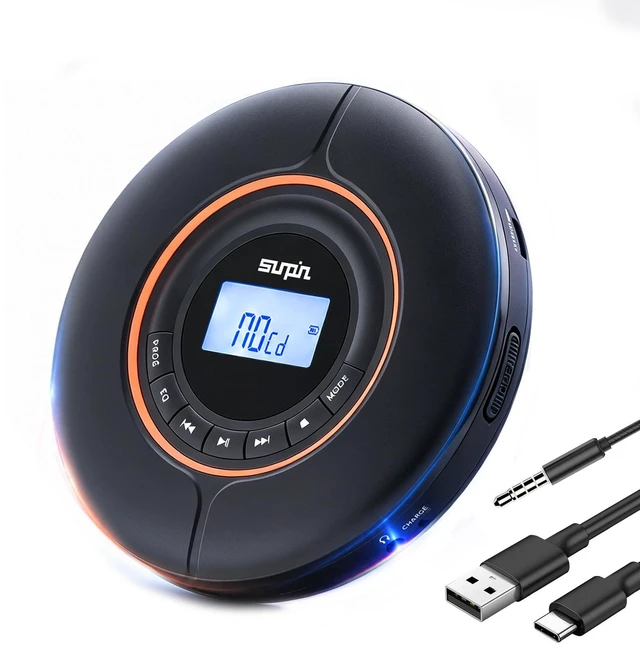 Main image of Portable CD Player, Bluetooth Output, USB-C Rechargeable USB-C rechargeable personal CD player with Bluetooth output, 10-hour CD playback, MP3 support, anti-shock and resume memory