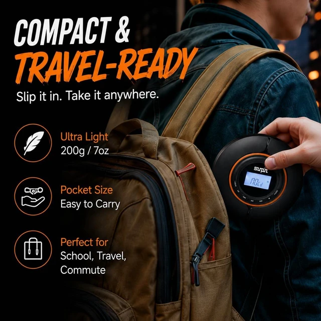Alt view image 7 of 7 - Portable CD Player, Bluetooth Output, USB-C Rechargeable USB-C rechargeable personal CD player with Bluetooth output, 10-hour CD playback, MP3 support, anti-shock and resume memory
