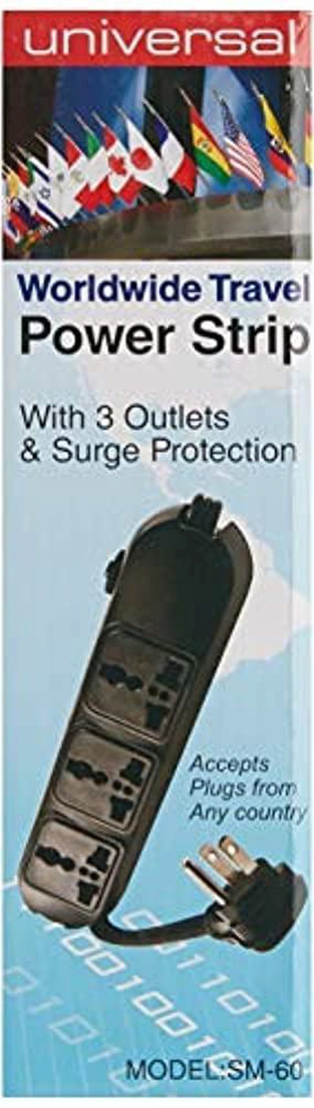 Alt view image 2 of 4 - SM-60 Universal Power Strip 3 Outlets for 110V-250V Worldwide Travel with Surge/Overload Protection