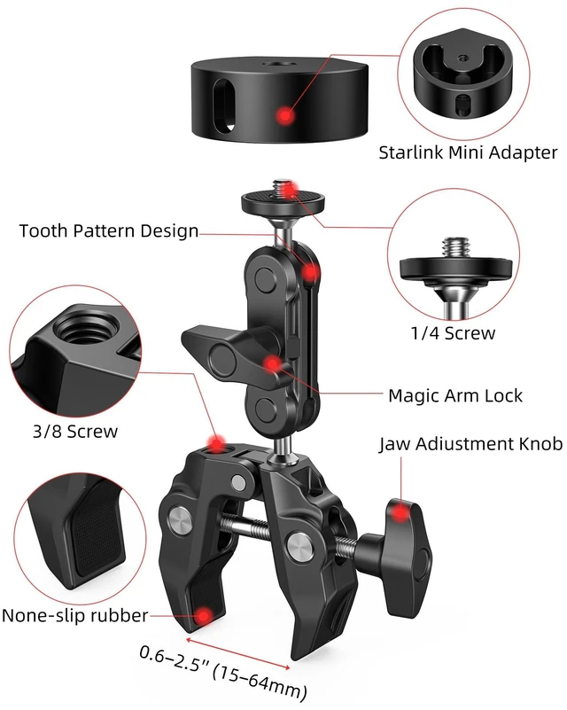 Alt view image 7 of 7 - for 2026 2025 Starlink Mini Clamp Mount and 2024 Pipe Adapters, Compatible with Starlink Mini Pipe Adapter and Flat Mount for RV Pole Yacht Camper Guardrails Car Boat Balcony Roof Aluminum