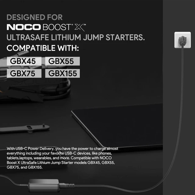 Alt view image 4 of 7 - NOCO 65W USB-C Charger UL Listed GaN Mini 65W 60W USB C Fast Charger for NOCO Boost X GBX45 GBX55 GBX75 GBX155 Boost Air AX65 Jump Starters Replacement U65 Power Adapter Supply Cable Cord 10Ft