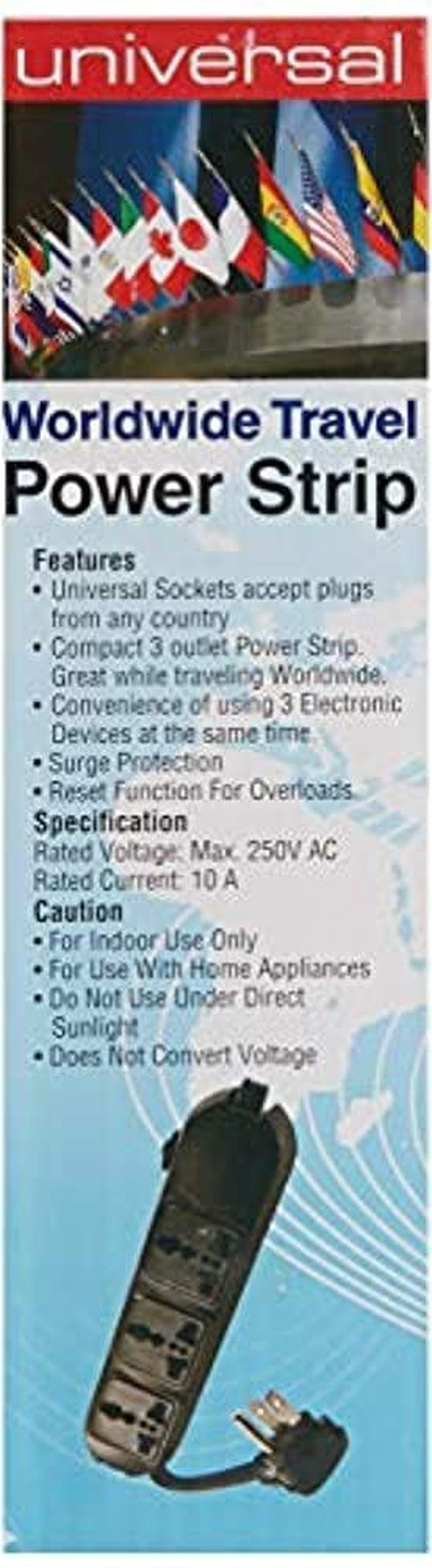 Alt view image 3 of 4 - SM-60 Universal Power Strip 3 Outlets for 110V-250V Worldwide Travel with Surge/Overload Protection