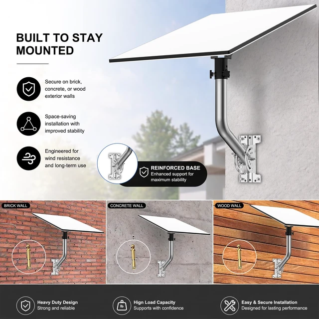 Alt view image 2 of 7 - Star Link Gen 3 Wall Mount, 430 Stainless Steel Pole with Aluminum Alloy Pipe Adapter, Adjustable Tilt Angle, Star Link Mounting Kit, Compatible with Gen 3/Standard 4/Standard 4X Dish