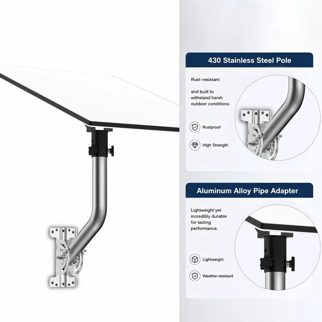 Alt view image 3 of 7 - Star Link Gen 3 Wall Mount, 430 Stainless Steel Pole with Aluminum Alloy Pipe Adapter, Adjustable Tilt Angle, Star Link Mounting Kit, Compatible with Gen 3/Standard 4/Standard 4X Dish
