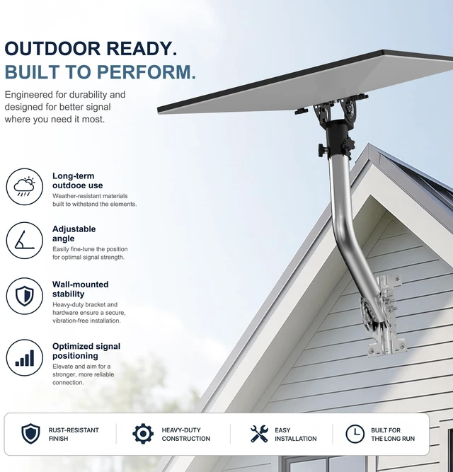 Alt view image 6 of 7 - Star Link Gen 3 Wall Mount, 430 Stainless Steel Pole with Aluminum Alloy Pipe Adapter, Adjustable Tilt Angle, Star Link Mounting Kit, Compatible with Gen 3/Standard 4/Standard 4X Dish