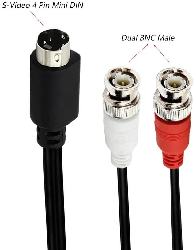 Alt view image 5 of 5 - S-Video 4 PIN to BNC Splitter Cable, Mini DIN 4 Pin S-Video Male to 2 Dual BNC Male Y Splitter Connectors (1.5M/5Feet)