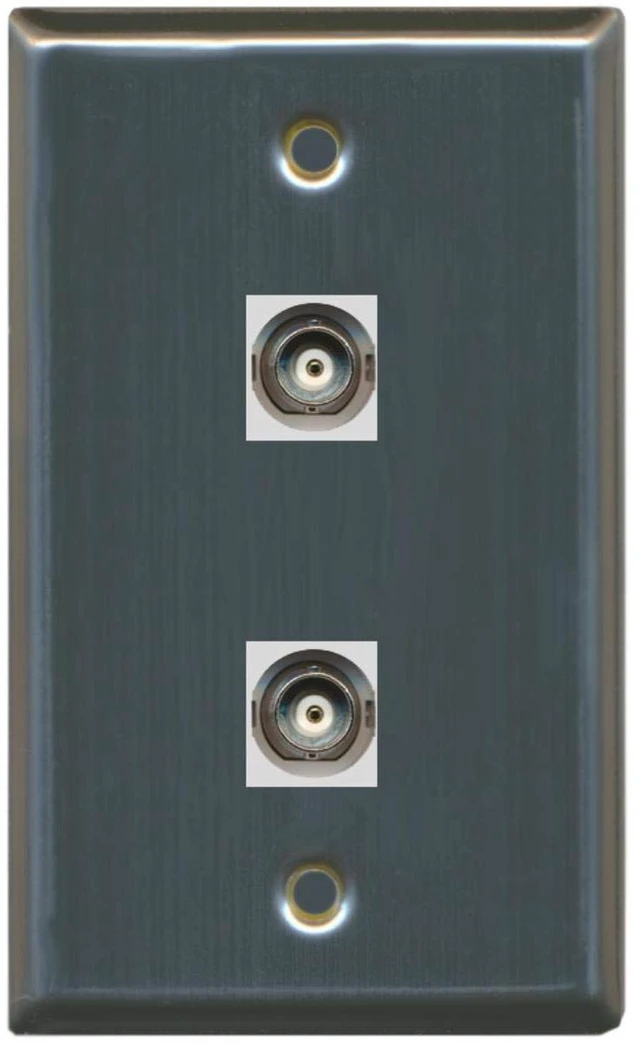 Main image of 2 Port BNC Wall Plate - Stainless Steel/Gray - Bracket Included