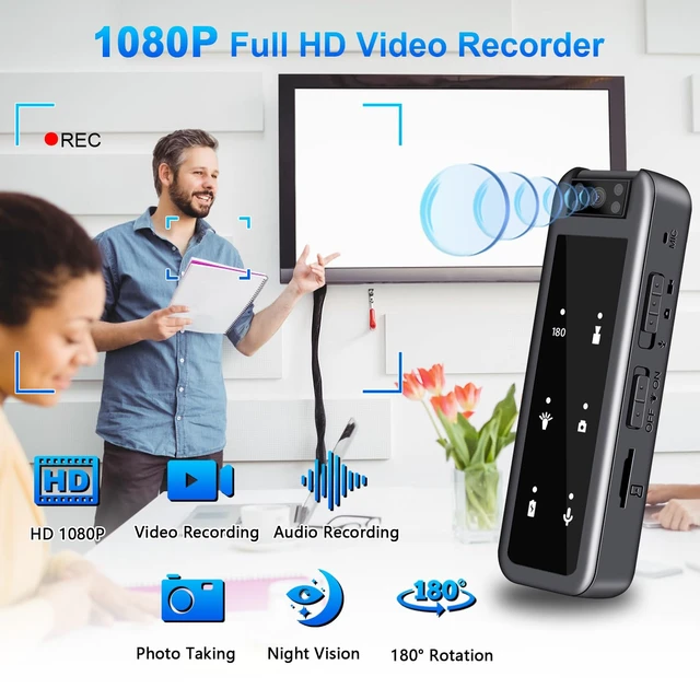 Alt view image 2 of 7 - 128GB Mini Sprots Body Camera,1080P Wearable Patrol Video Recording Camcorder with IR Night Vision, 5-Hour Battery & 180° Rotating Lens Small Wearable Cam for Security, Police, and Outdoor Use