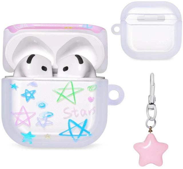 Main image of AirPods 4 Case, Star Pattern Cover with Keychain, Pink Cute star pattern adds a playful look, while the protective cover and keychain make your AirPods 4 easy to carry and protect