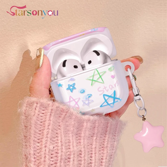 Alt view image 2 of 7 - AirPods 4 Case, Star Pattern Cover with Keychain, Pink Cute star pattern adds a playful look, while the protective cover and keychain make your AirPods 4 easy to carry and protect