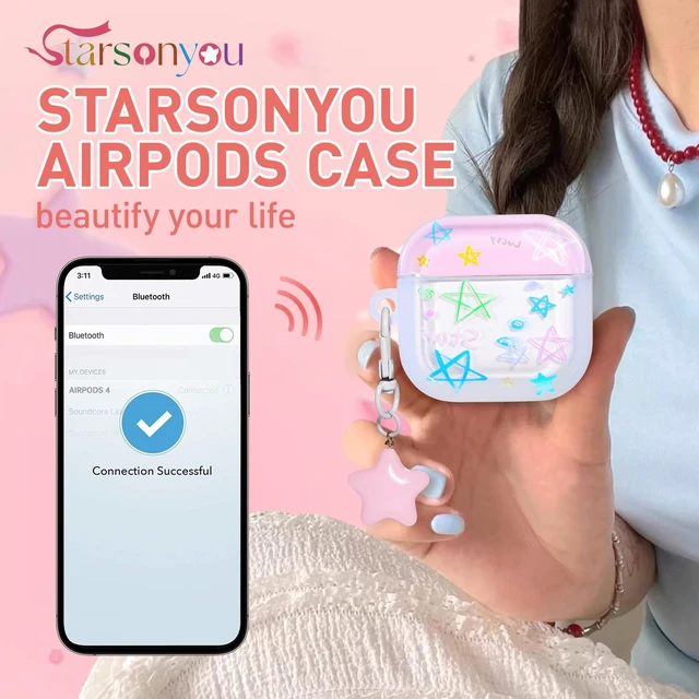 Alt view image 3 of 7 - AirPods 4 Case, Star Pattern Cover with Keychain, Pink Cute star pattern adds a playful look, while the protective cover and keychain make your AirPods 4 easy to carry and protect