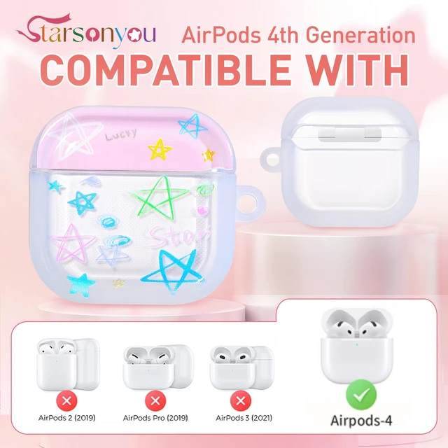 Alt view image 4 of 7 - AirPods 4 Case, Star Pattern Cover with Keychain, Pink Cute star pattern adds a playful look, while the protective cover and keychain make your AirPods 4 easy to carry and protect