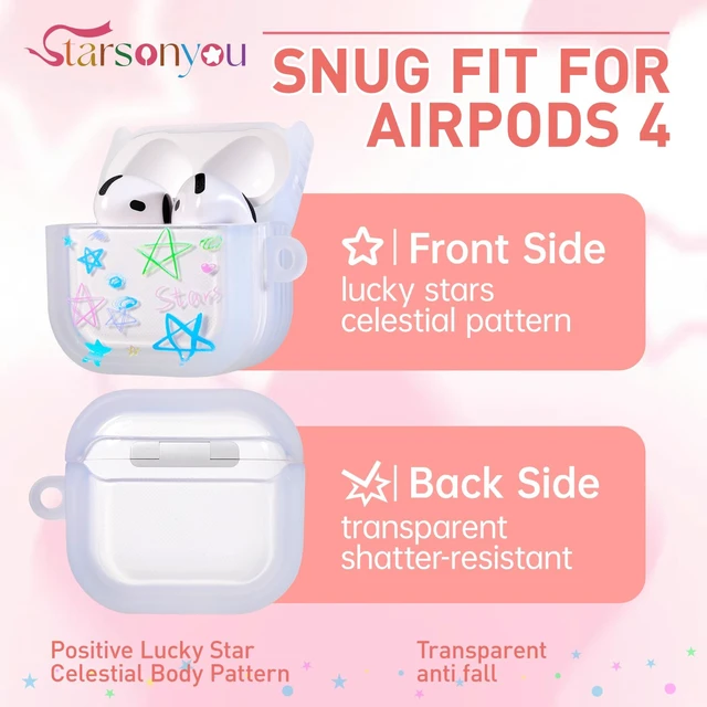 Alt view image 6 of 7 - AirPods 4 Case, Star Pattern Cover with Keychain, Pink Cute star pattern adds a playful look, while the protective cover and keychain make your AirPods 4 easy to carry and protect