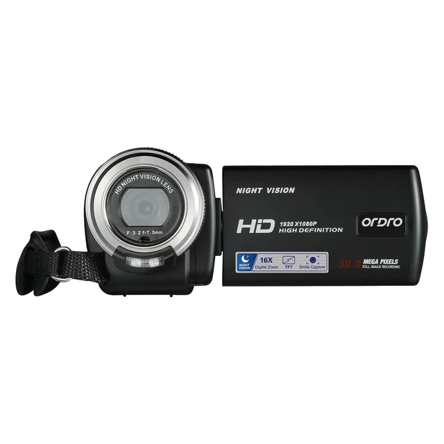 Alt view image 2 of 5 - HDV-V12 Video Camera Full HD Camcorder Digital Recorder 1080P 30FPS 30MP 3.0 Inch Rotation LCD 16X Digital Zoom Infrared Night Vision - Black (V12 Base)
