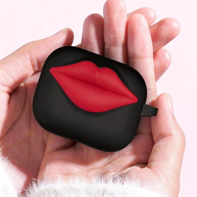 Alt view image 7 of 7 - Super Cute 3D Red Lips Silicone Case for AirPods Pro 2/1 (Black) Fun Two-Tone Design for Women Men, Best Gift for Your Lover & Unique Stylish Aesthetic Case to Make Your AirPods Stand Out