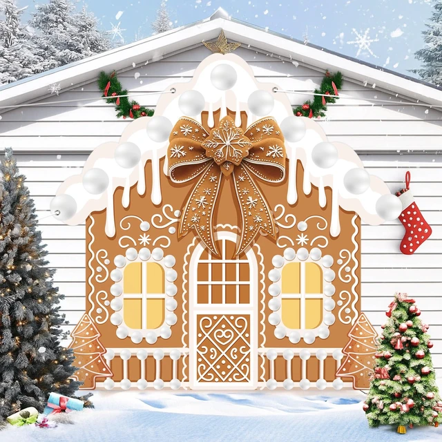 Alt view image 5 of 6 - Extra Large Christmas Banner Decorations 6.8x6.5 ft Polyester Lovely Gingerbread Style, Festive Christmas Holiday Photo Booth Backdrop, Candy Cane Gingerbread Print, Xmas Yard Wall Decor
